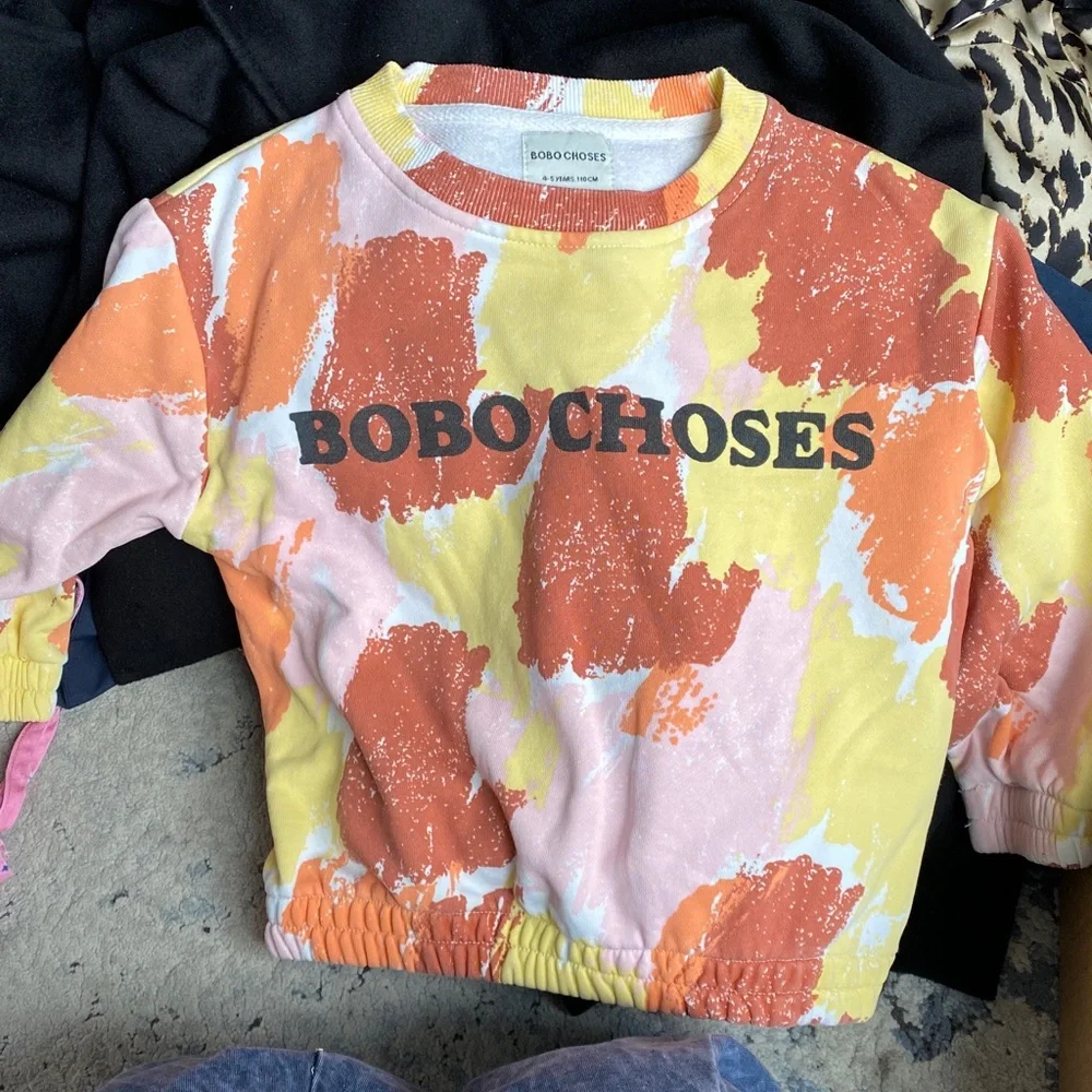 Bobo Choses Kids Orange and Pink Brushstroke Sweatshirt - Picture 3 of 4